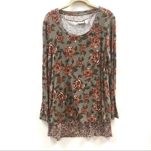 Logo by Lori Goldstein Knit Tunic with Layers Dusty Rose Floral L Large